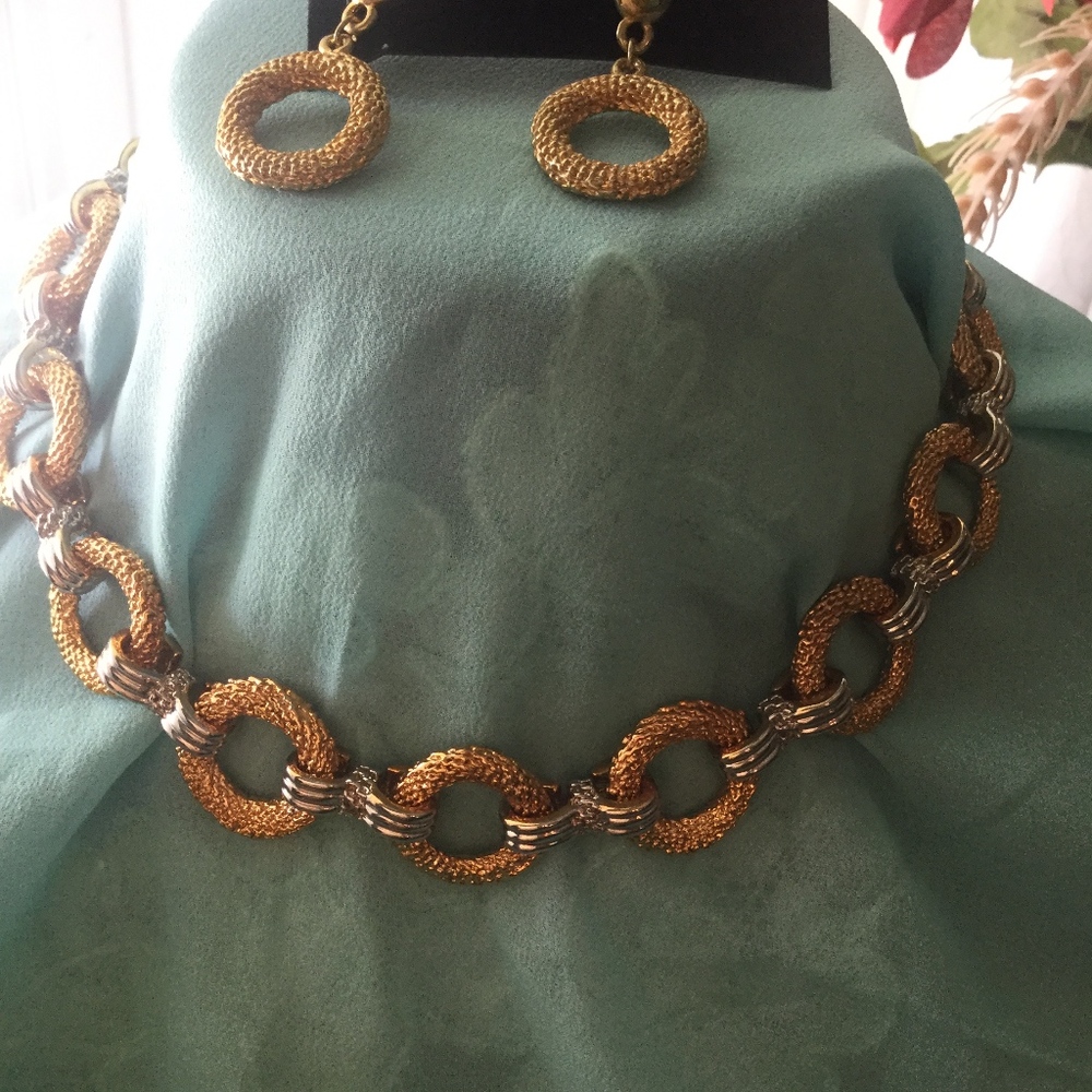 Gold and silver choker necklace & earrings